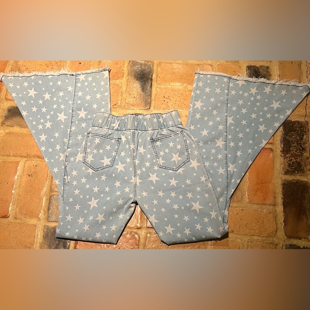 L&B Light Blue Denim with Stars Bell bottom Jeans size S - Picture 2 of 5